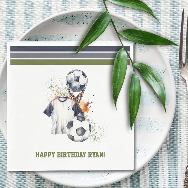 Sports Birthday Party napkin (Green Blue Soccer Birthday Party Napkin)