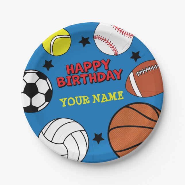 Sports Birthday Party-Personalized Paper Plates (Front)