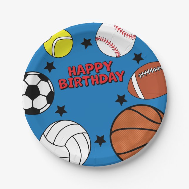Sports Birthday Party-Personalized Paper Plates (Front)
