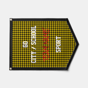 Sports Black Gold GO TEAM NAME Houndstooth  Pennant