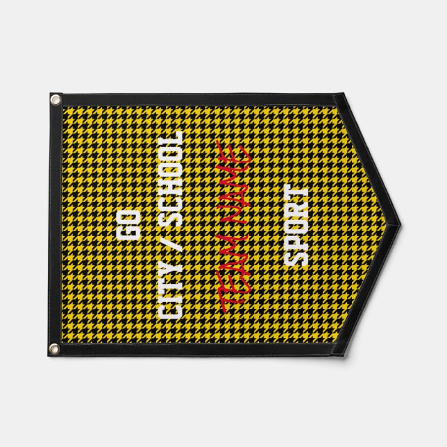 Sports Black Gold GO TEAM NAME Houndstooth  Pennant (Front)