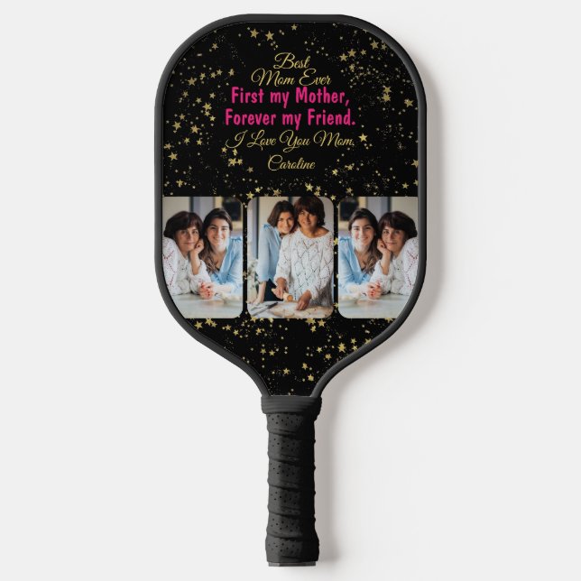 Sports Black Pink Best Mom Ever Modern Mothers Day Pickleball Paddle (Front)