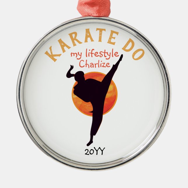 Sports Black Silhouette Martial Arts Japan Karate Metal Ornament (Front)