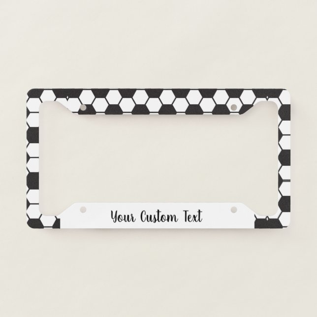 Sports Black White Soccer Ball Pattern Personalize License Plate Frame (Front)