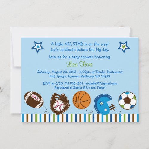 Sports Blue Baby Shower Invitation