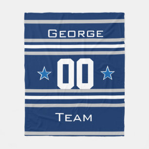 Sports Blue Name, Number, Team, Player Fan Fleece Blanket