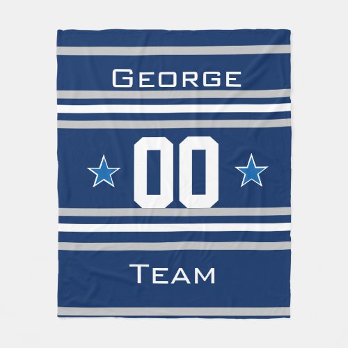 Sports Blue Name Number Team Player Fan Fleece Blanket