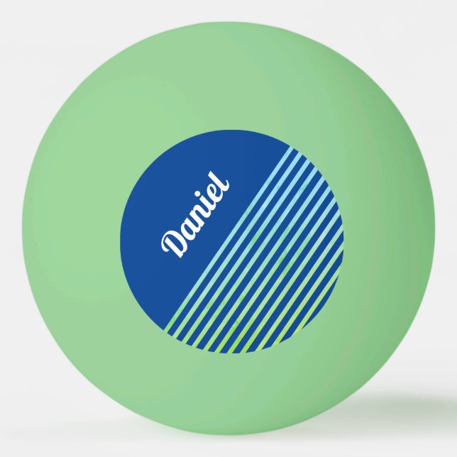 Sports Blue Striped Modern Custom Name Template Ping Pong Ball (Front)