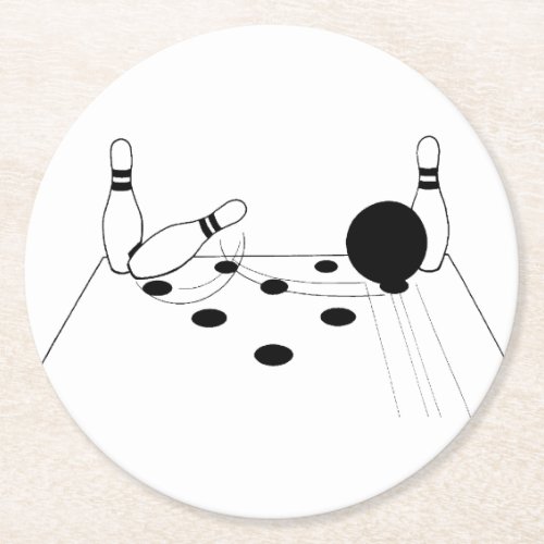 Sports Bowling Ball and Pins Round Paper Coaster