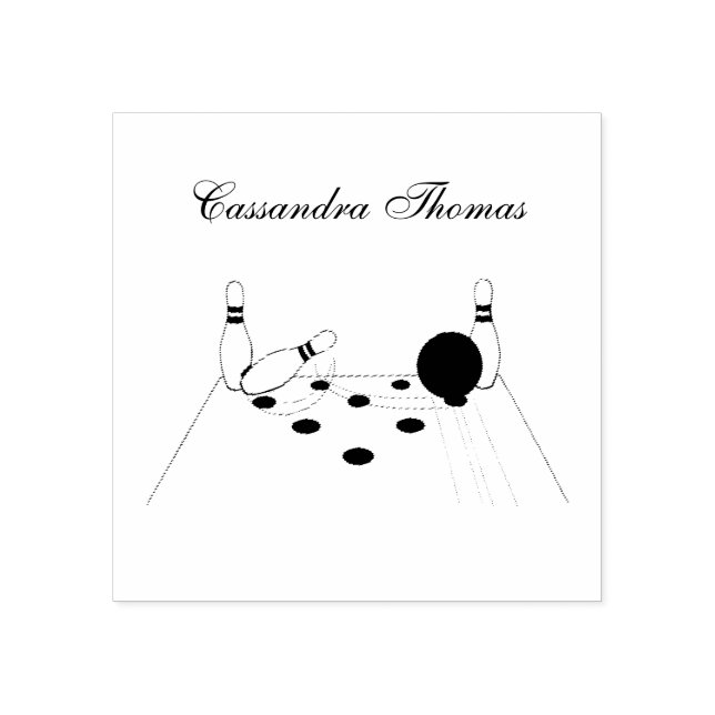 Sports Bowling Ball and Pins Rubber Stamp (Imprint)
