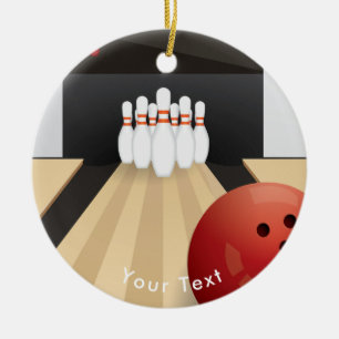 SPORTS Bowling Red Ball Down the Shiny Alley Ceramic Ornament