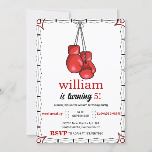 sports boxing birthday 5th 6th 7th 8th 9th 10th invitation