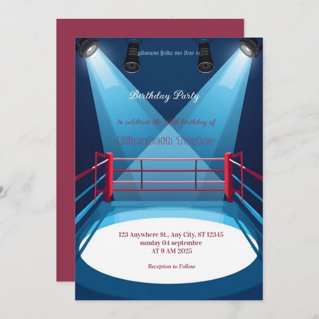 sports boxing birthday invitation (Front/Back)