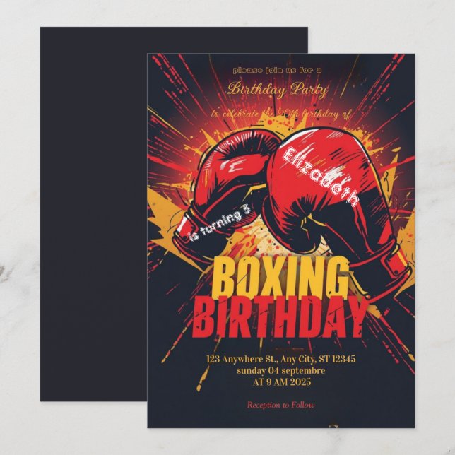 sports boxing birthday invitation (Front/Back)