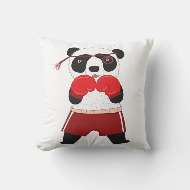 Sports Boxing Panda Bear Throw Pillow (Front)