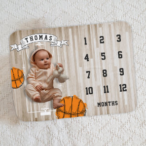 Sports Boy Basketball Milestone Baby Blanket