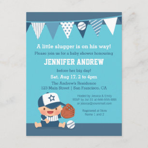 Sports Boy Blue Baseball Baby Shower Invitations