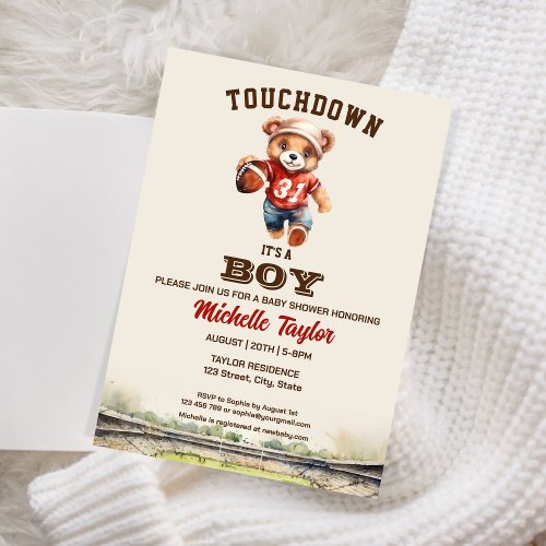 Sports Boy Football Its a Boy Baby Shower Bear Invitation