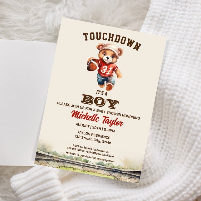 Sports Boy Football It's a Boy Baby Shower Bear Invitation (Creator Uploaded)