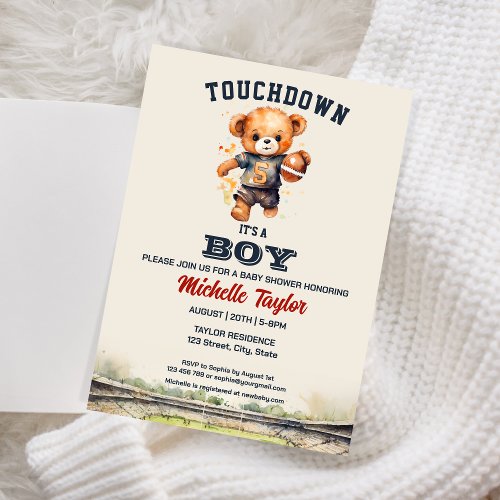 Sports Boy Football Its a Boy Baby Shower Bear Invitation