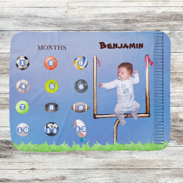 Sports Boy Newborn Growth Tracker Milestone  Baby Blanket (Creator Uploaded)