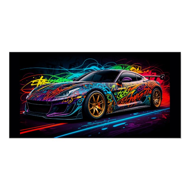 Sports car against graffiti background poster (Front)