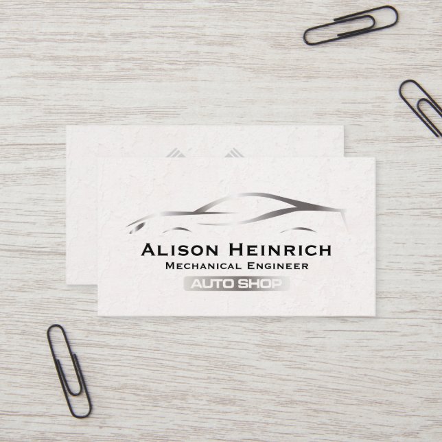 Sports Car and Pistons | Mechanic Business Card (Front/Back In Situ)