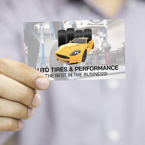 Sports Car and Tires  Mechanic Working Business Card