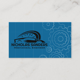 Sports Car Auto Logo Mechanical Gear Blue Prints Business Card