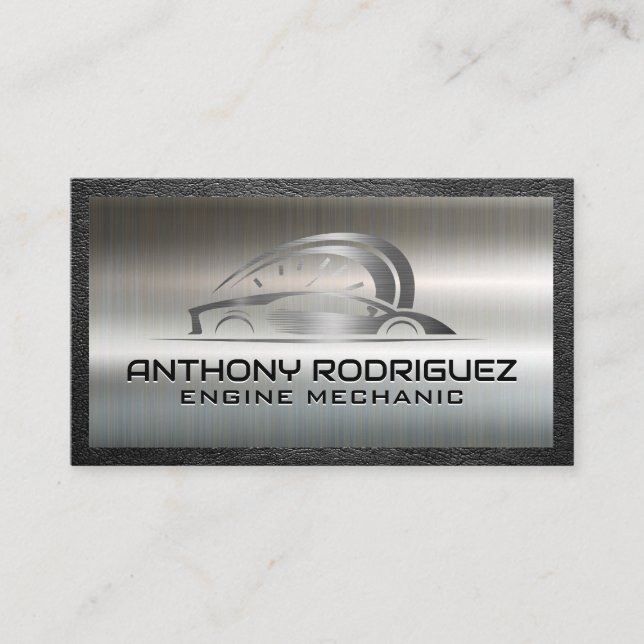 Sports Car Auto Logo | Metallic Brushed Business Card (Front)