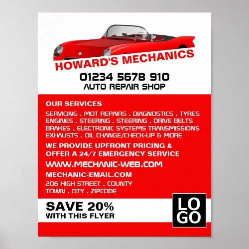 Sports Car Auto Mechanic  Repairs Advertising Poster