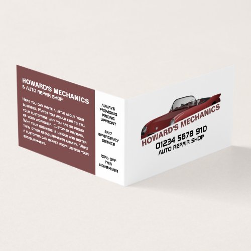 Sports Car Auto Mechanic  Repairs Detailed Business Card