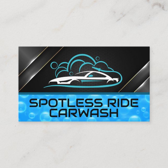 Sports Car Auto Wash Logo | Blue Bubbles Business Card (Front)