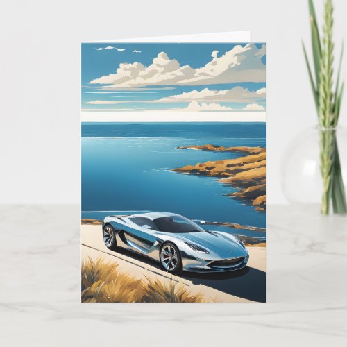 Sports Car by the Sea Fathers Day Card