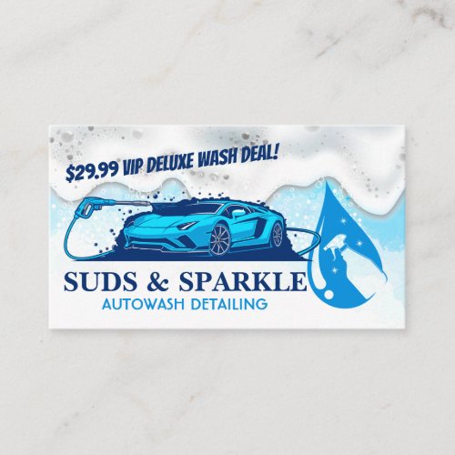 Sports Car Cleaning Logo  Bubbles and Suds Business Card