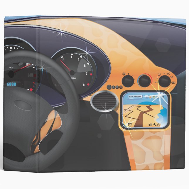 Sports Car Dashboard 3 Ring Binder (Front/Spine)