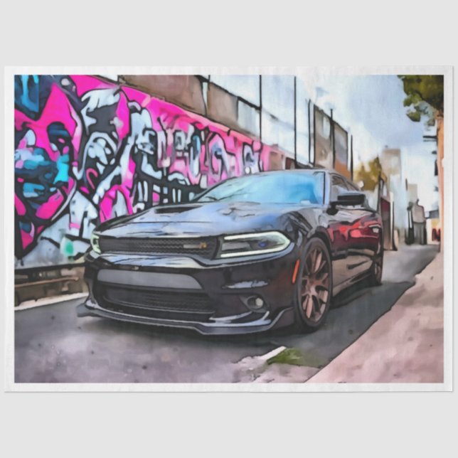 Sports Car Dodge Charger Decoupage Paper  (Front)