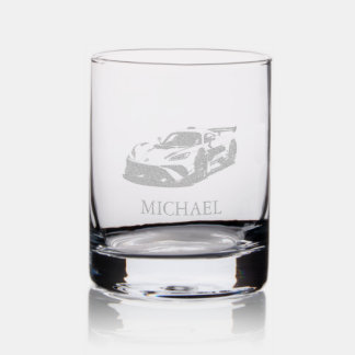 Sports Car Etched Whiskey Glass