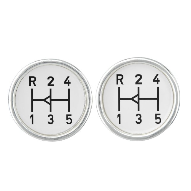 Sports car gear knob, transmission shift pattern cufflinks (Front)