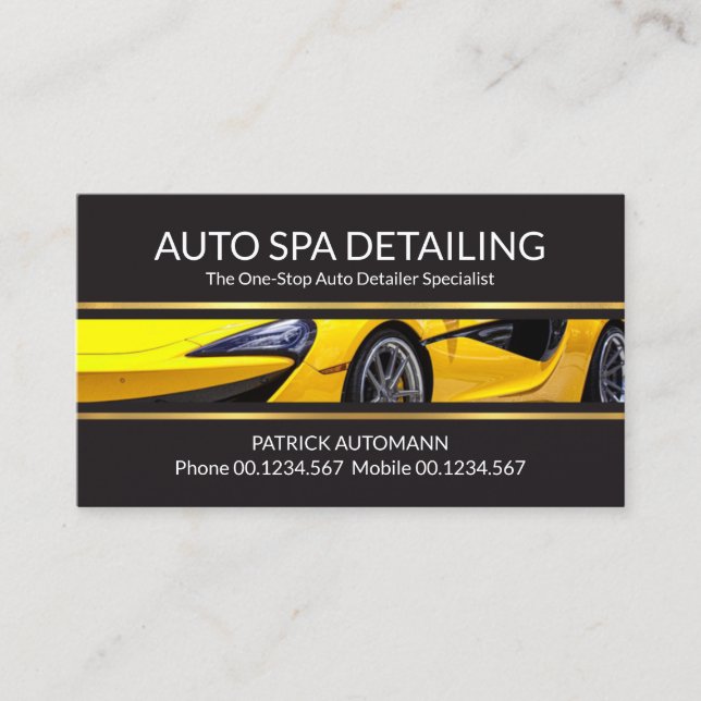 Sports Car Gold Lines Auto Detailing Business Card (Front)