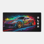 Sports car on graffiti background with first name desk mat