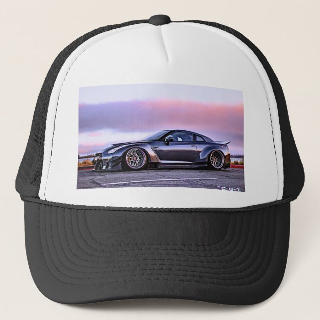 sports car on roadside horizon 2 tone trucker cap  (Front)