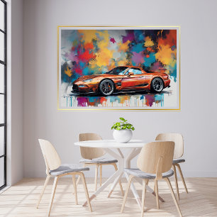 Sports Car Orange Modern Art Poster