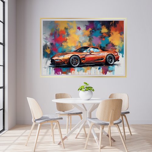 Sports Car Orange Modern Art Poster
