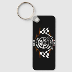 Sports Car Racing Checkered Burnout Flames Cool Keychain