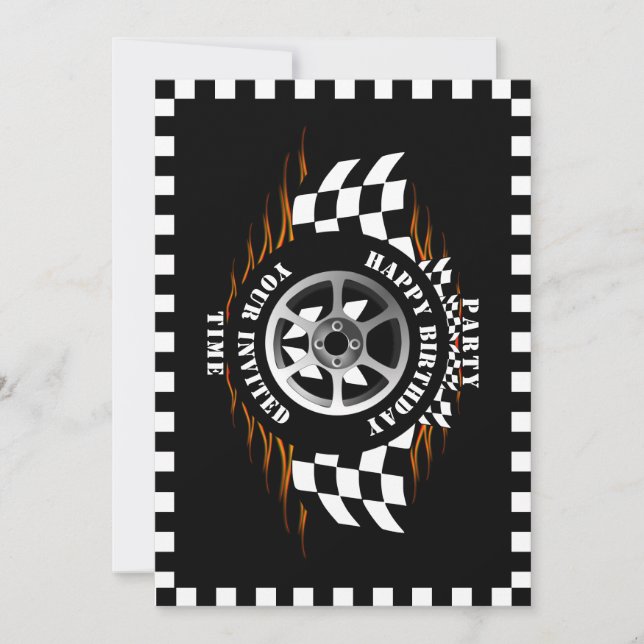 Sports Car Racing Checkered Flag Party Celebration Invitation (Front)