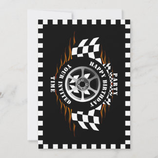 Sports Car Racing Checkered Flag Party Celebration Invitation
