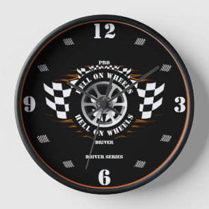 Sports Car Racing Checkered Flag Pro Driver Garage Clock