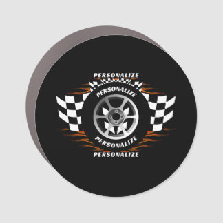 Sports Car Racing Checkered Flag Pro Fast Car Club Magnet