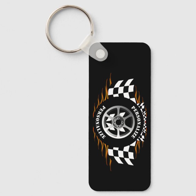 Sports Car Racing Checkered Flag Street Racer Pro Keychain (Front)